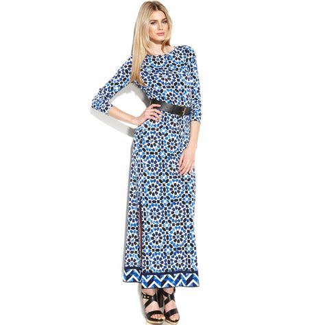 michael kors blue floral maxi dress|Michael Kors long sleeve dresses.